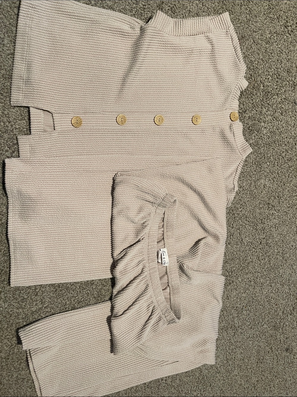 Emi & joe Girls Beige Knit Button Cardigan and Top Set